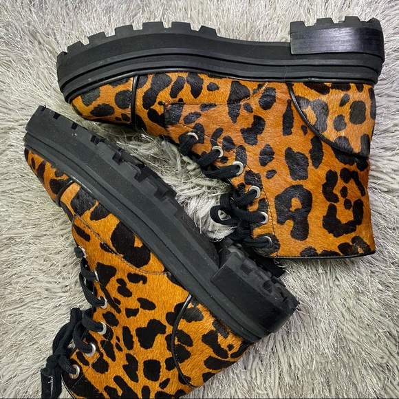 SCHUTZ Maylova Leopard Calf Hair Combat Womens Ankle Boots - Picture 6 of 15